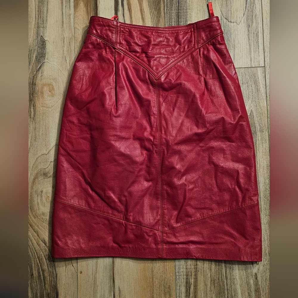 VTG Red Genuine Leather Pencil Skirt